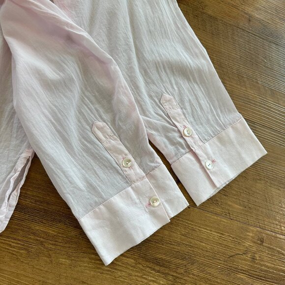 Gretchen Scott Womens Sheer Pink Embroidered Top Size Medium Button Boho Coastal - Picture 9 of 9